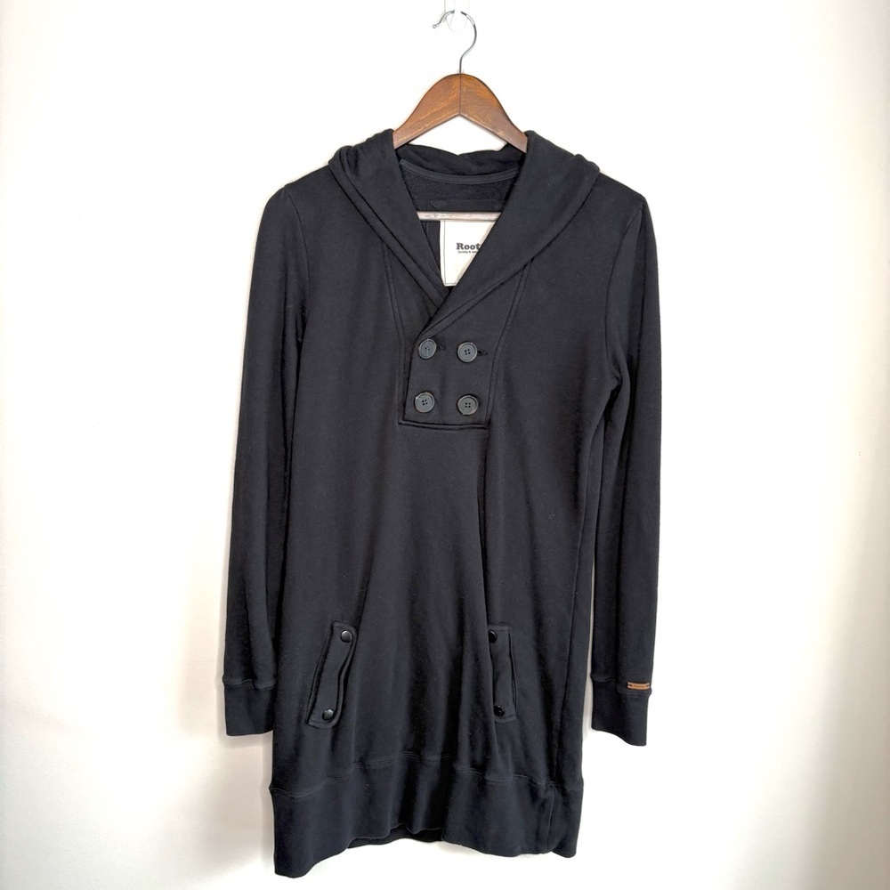 Roots Black Hoodie Dress Button Neck Medium